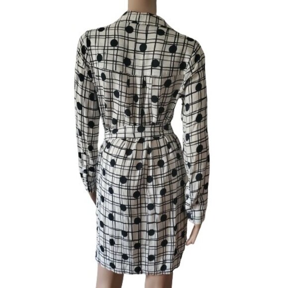 Cynthia Steffe Women's Navy Blue Polka Dot Plaid White Shirt Shift Dress Size 2 - Picture 4 of 14